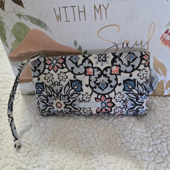Vera Bradley Floral Wristlet - Blue, Pink, Black, removable strap - Picture 1 of 12